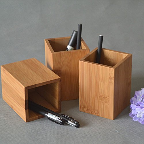 Bamboo Wood Desk Pen Pencil Holder Stand Multi Purpose Use Pencil Cup Pot Desk Organizer