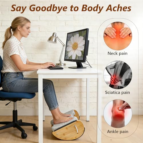 Foot Rest Under Desk, Under Desk Footrest, Foot Stool for Couch, Office Home, Gaming, 4-in-1 Bamboo Desk Foot Rest with 6 Adjustable Heights & Massage Cushion & Relieve Pressure on Legs, Waist & Back