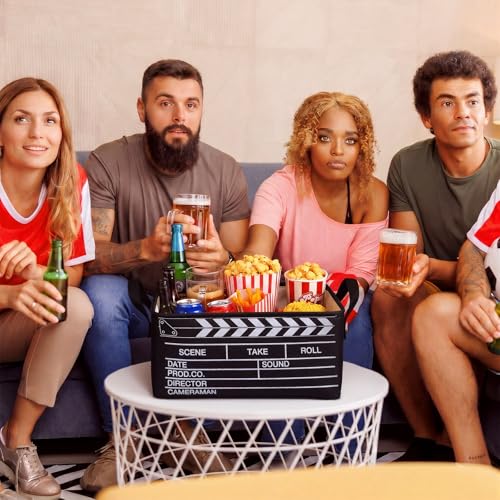 Movie Night Snack Basket Tray with Handles Movie Clapper Board Theme Reusable Burlap Storage Organizer Basket for Theater Popcorn Bucket Container Family Film Night & Holiday Parties Supplies - color: Black, style: Movie Clapper Board