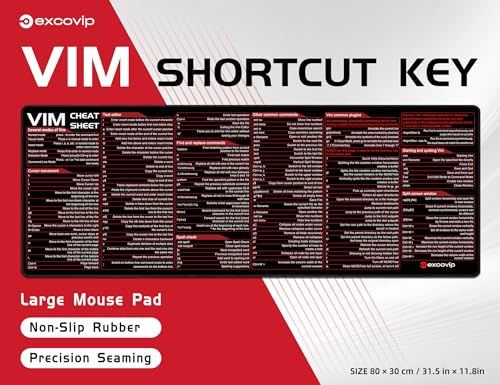 excovip Mouse Pad for Vim, 31.4x11.7x0.07 inch Extended Large Cheat Sheet Mousepad PC Office Spreadsheet Keyboard Shortcut Mouse Mat with Non-Slip Stitched Edge 0326 - color: For VIM
