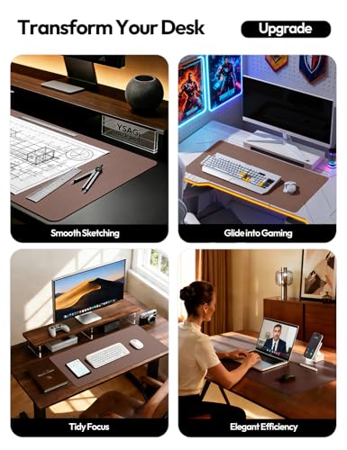 YSAGi Leather Desk Protector, Office Mat, Large Mouse Mat, Non-Slip PU Leather Blotter, Laptop Pad, Waterproof Writing Pad for Office and Home (Chocolate, 23.6" x 13.8") - color: Chocolate, size: 23.6" x 13.8"