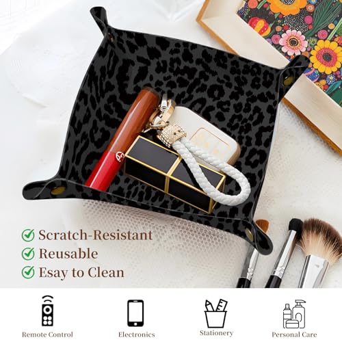PU Leather Jewelry Valet Tray, Portable Catchall Tray for Keys, Wallet, Watch,Travel Jewelry Tray Organizer for Nightstand Desk Entryway Home Decor Gift for Women Men Black Leopard Print - color: Black Leopard Print