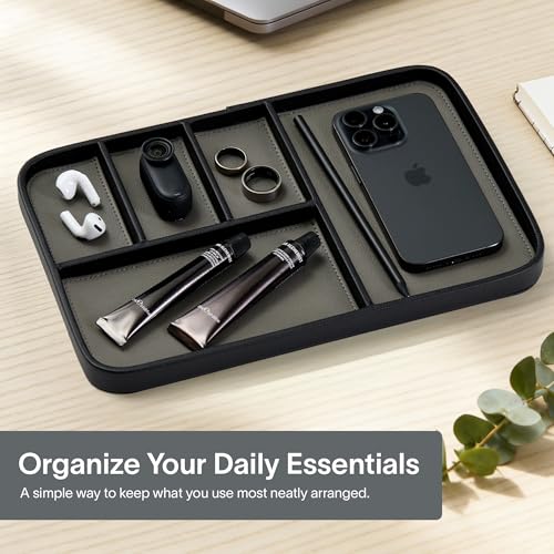 Nordik Leather Valet Tray - Pebble Black - 11.8x7.9 Inch Large Vegan Leather Tray - Stylish Nightstand Organizer for Men - Modern Bedside Caddy - EDC Catchall for Key Watch Wallet Jewellery - color: Pebble Black, size: 11.8in x 7.9in