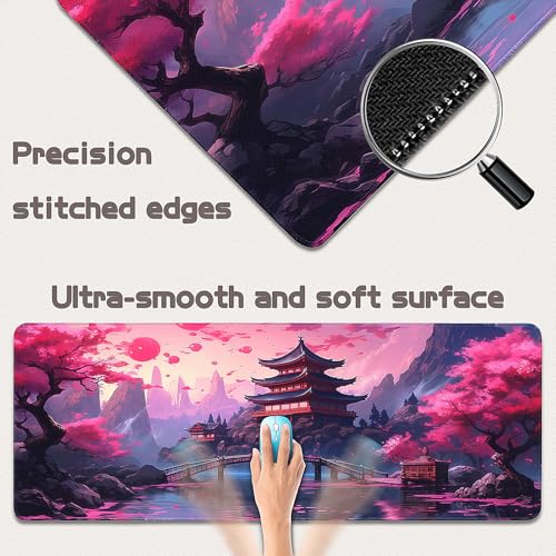 Gaming Mouse Pad - (31.5"×11.8") Japanese Anime Large Mouse Pads for Desk - Desk Mat for Keyboard and Mouse with Non-Slip Base, Desks Pad Matfor Game/Office & Home - color: Full Moon-10, size: 31.5L x 11.8W inches