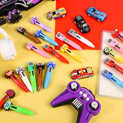 LiYiQ 25 Pcs Video Game Colorful Multicolor Pen in One Cartoon Cute Fun 4-in-1 Cute Pens Bulk Kawaii Game Handle Level Up Games Console Shape Cool Ballpoint Pens for Kids Fun Gifts