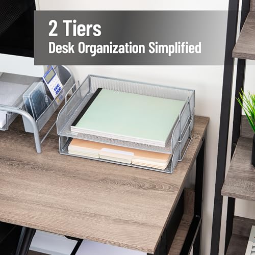 Mind Reader Stackable Paper Tray, Desktop Organizer, File Storage, Office, Metal Mesh, 2 Pcs., Silver - color: Silver, size: 13.3" x 9.8" x 5.5"