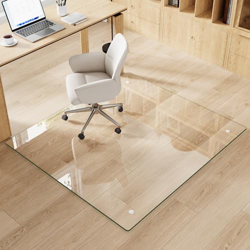Tempered Glass Chair Mat for Carpet & Hard Floor, 42"x48" Office Chair Mat - Heavy Duty & Scratch Resistant, Non-Slip Pads, Rounded Corners & Polished Edges - color: Transparent, size: 42"x48"