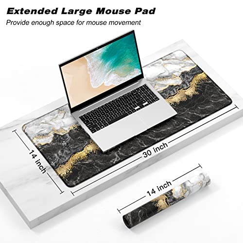 Extended Gaming Mouse Pad, XXL Large Mouse Mat 30 x 14 Inch, Big Computer Keyboard Mousepad, Waterproof Desk Pad with Stitched Edges and Non-Slip Base for Office Gaming, Black Cracked Marble - color: Black Cracked Marble