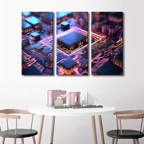 Chip Canvas Wall Art Computer Chip Canvas Paintings Bedroom Wall Decor CPU and Microprocessors Wall Art for Living Room Posters and Prints House Decorations Framed Ready to Hang (42"Wx28"H - color: Artwork-02, size: 42"Wx28"H