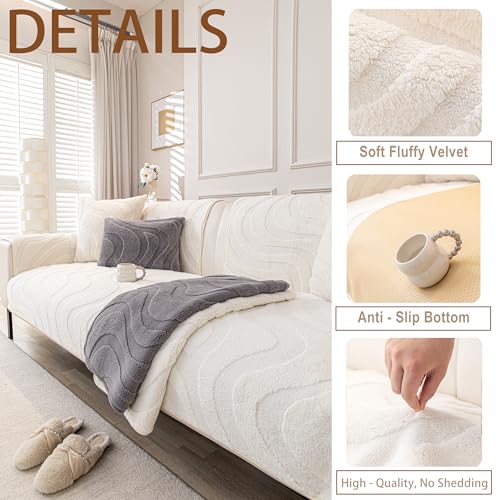 Couch Cover Sofa Covers Washable, Velvet Fleece Sofa Slipcovers for 2 Cushion Couch, Non-Slip Furniture Protector for Dog Pet, L Shaped Recliner Sectional Couch Cover White,36"X47"(Only 1 Pcs) - color: White, size: 36"x 47"