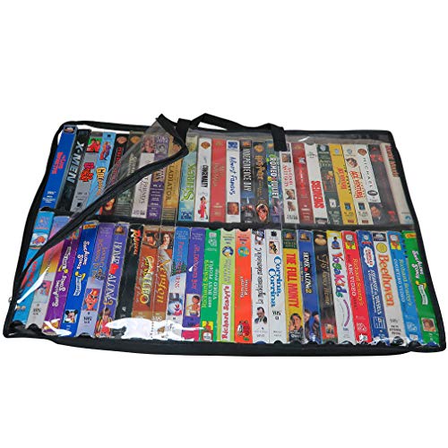 Evelots 2 Pack-VHS Movie Tape Storage Bag/Case, Clear PVC Plastic-Holds 100 Total, Strong Handles-No Dirt/Moisture/Dust - size: 2-Pack (Holds 100), style: Vhs Storage Bag