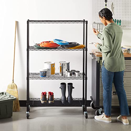 Amazon Basics 4-Shelf Adjustable Heavy Duty Steel Wire Rack Storage Shelving, Sturdy Garage Shelving, 350 lbs Capacity Per Shelf, Easy No-Tool Assembly, 36" x 14" x 54", Black - color: Black, size: 36" L x 14" W x 54" H, style: 4 -Shelf