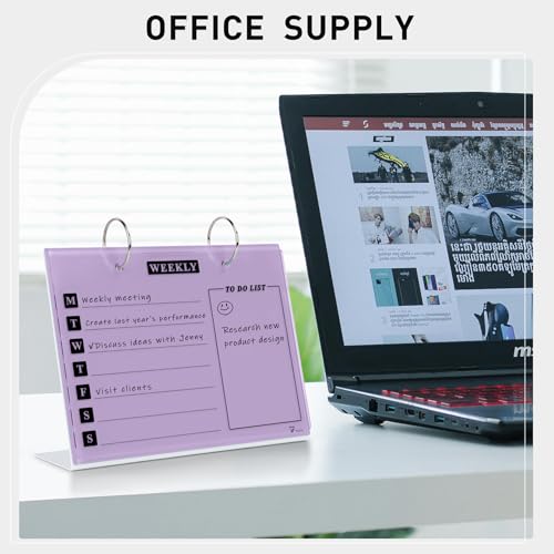 Desktop Glass Dry Erase & Acrylic Aesthetic Desk Calendar Weekly To-do List Combo, Small Magnetic Standing Whiteboard, Desk Flip Easel Calendar with Accessories for Home Office Supply, Purple, 9 x 7'' - color: Purple With Flip Sheet