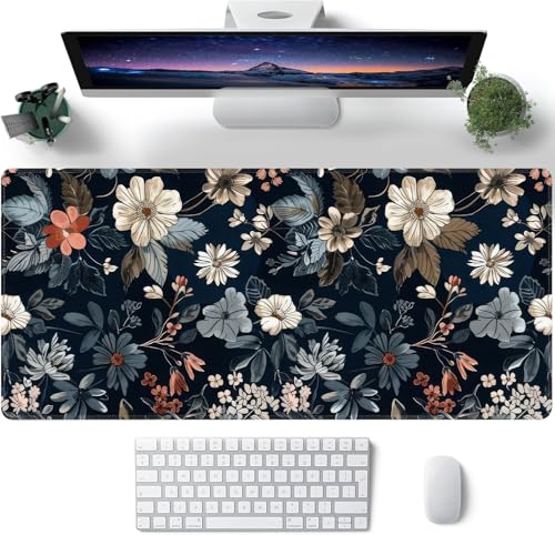Dark Flower Large Mouse Pad,Gaming Keyboard Desk Pad,Extended Mouse Mat Non-Slip Rubber Base with Stitched Edges for Office Game Home XXL 35.4"x15.7" - color: Dark Flower, size: 35.4L x 15.7W inches