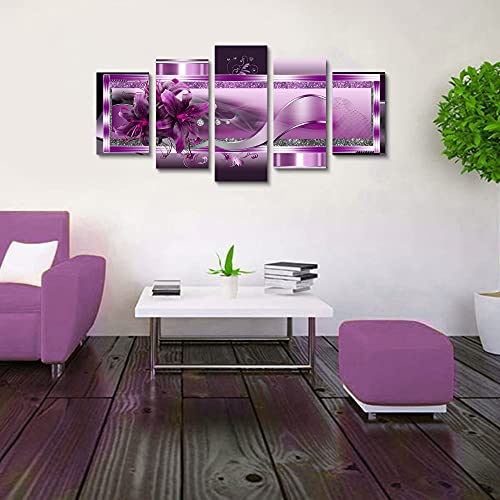 LUDUHU Purple Orchid Flowers Canvas Print - Abstract Floral Poster Wall Art Painting Decor for Home Decoration Artwork Picture Over Bedroom Purple Floral Painting(C,Oversize 60x30inch) - color: C, size: Oversize 60x30inch