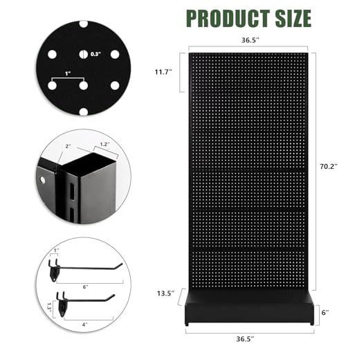 NectaCol Pegboard Display Stand, Gondola Retail Shelving Wall Display for Convenient Grocery Office Supply or Liquor Stores, Single Side Peg Board Panels, Extra 20 Hooks, No Including 4 Shelves - size: 1 Unit - Single Side - Black