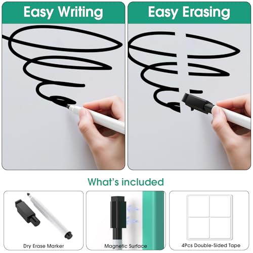 MaxGear 14" x 11" Double-Sided Dry Erase White Board for Wall, Green Frame | Small whiteboard hangable, Double-Sided design, Durable portable for home office kitchen, includes 3 markers & 3 magnets - color: Green, size: 14"W x 11"H
