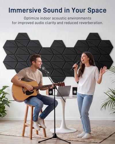 12 Pack Hexagon Acoustic Panels, 12" x 10" x 0.4" Z-Lines Design Self-Adhesive Soundproof Wall Panels, High-Density Sound Absorbing Panels for Recording Studio, Home Office, Gaming Room, Black - color: Z-Lines - Black, size: Hexagon - 12 Pack