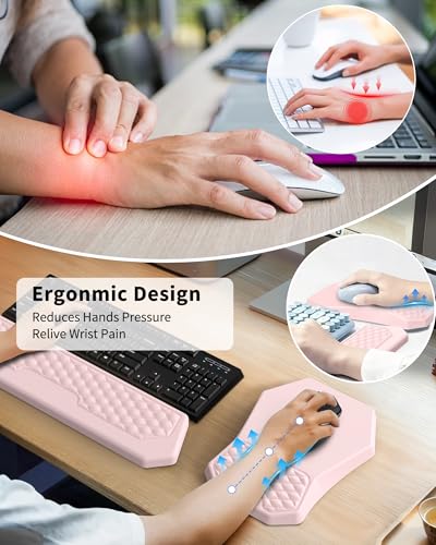 Ergonomic Mouse Pad Wrist Rest Support, Massage Design Surface for Carpal Tunnel Pain Relief, Memory Foam, Non-Slip PU Base for Computer Desk, Pink - color: Pink
