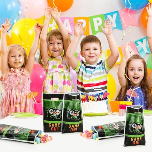PintreeLand 40PCS Video Games Party Favor Bags, Game On Plastic Goodie Candy Treat Loot Gifts Bags for Video Game Themed Birthday Party Supplies Decoration