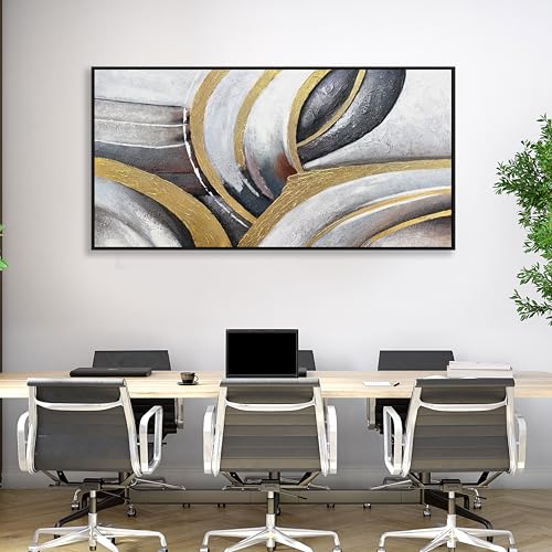 Abstract Wall Art Gold and White Framed Canvas Painting Artwork Modern Home Canvas Wall Decor Suitable for Living Room Bedroom Restaurant Office 29"X58" - color: Brown Gold, size: 58"L x 29"W