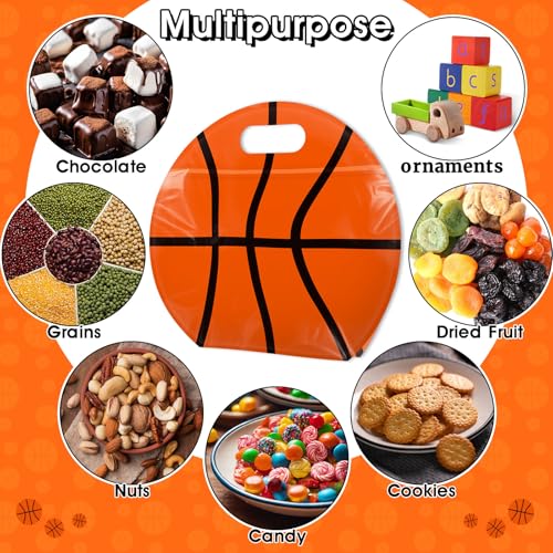 AKAIXI 24pcs 3.5Mil Thickened Basketball Snack Bags Reusable Sealed Bags | with Handle Stand-up Basketball Goodie Bags for Team Practice/Game Day Supplies, Gifts for Football Lovers Players Coache - color: Basketball