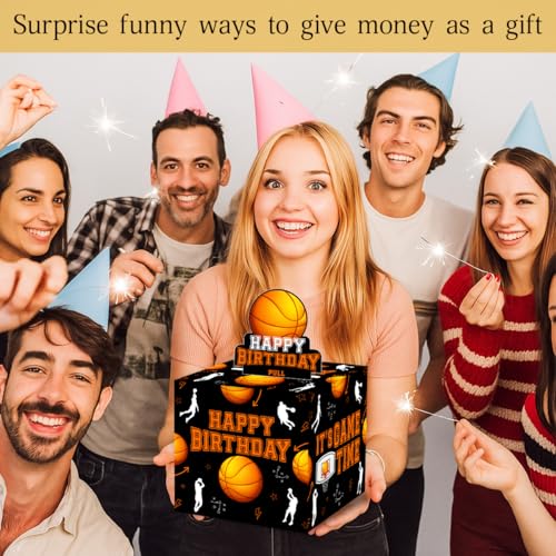ChillHui Basketball Birthday Money Gift Boxes for Cash, Sports Basketball Birthday Money Pull Box for Boys Girls - color: Orange Basketball
