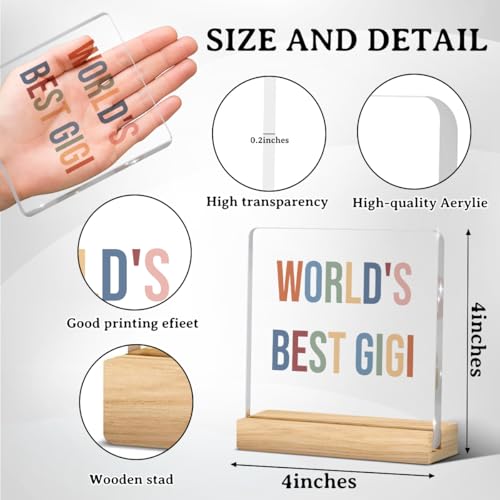 Gigi Gifts, Gigi Birthday Gifts, Gift for Grandma Acrylic Desk Decor, Mothers Day Retirement Appreciation Gift, Acrylic Plaques With Wooden Stands for Grandma Moms Bedroom Offices Table Decor - color: World's Best Gigi