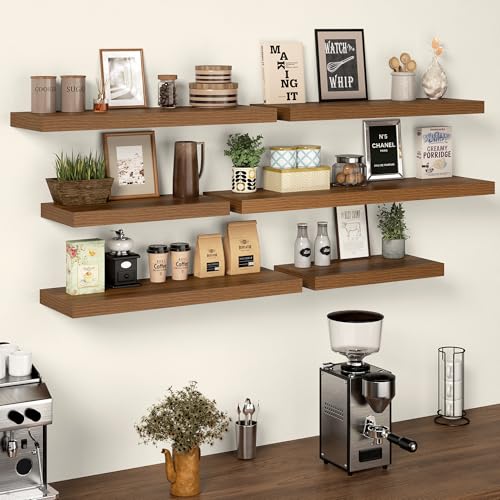 24 Inch Floating Shelves, 12 Inch Deep Floating Shelves for Wall, Extra Deeper & Thicker Wooden Wall Shelf with Invisible Brackets, Shelf for Bedroom Living Room Home Decor(Walnut, Set of 2) - color: Walnut, size: 24"W x 12"D x 2"H, Set of 2