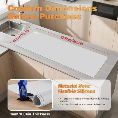 49.2" x 15.7" Large Silicone Mat for Kitchen Counter Protector, Cuttable Silicon Countertop Protector Mat Heat Resistant Mats for Countertop, Cut to Fit Placemat Ship Roll by Foepoge, Gray - color: Gray, size: 49.2" x 15.7"