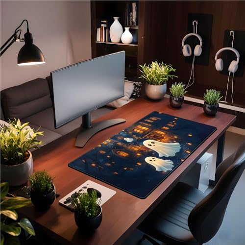 Cute Desk Mat Ghost Cartoon Mouse Pad Haunted House Style Desk Pad, Gaming Mouse Pad XXL Mouse Keyboard Pad Aesthetics Ai Desktop Mat Mouse Pads for Desk Computer Accessory Home Decor 31.5" X 15.7" - color: D-anime Ah Piao