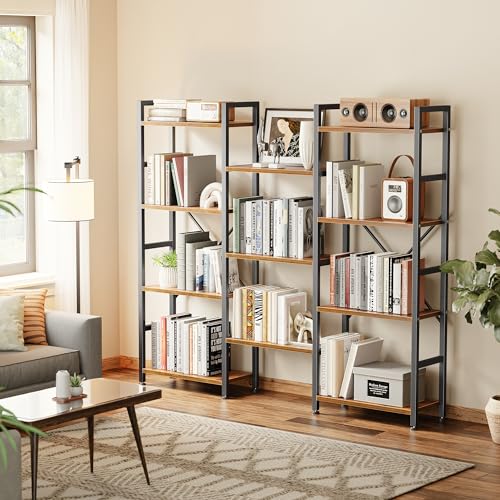 SUPERJARE Triple Bookshelf, Bookcase with 11 Open Display Shelves, Wide Book Shelf Book Case for Home & Office, 4 Tier, Brown - color: Rustic Brown, size: 4 Tier