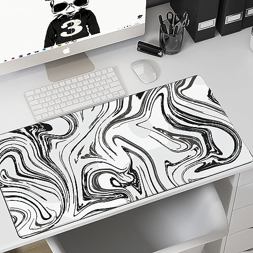 MIOAOSRT Desk Mat,Abstract Black and White Marbling Extended Gaming Mouse Pad,Large Non-Slip Rubber Base Mousepad with Stitched Edges,Waterproof Mouse Mat Desk Pad for Office Game Home 35.4x15.75 in - color: Black and White Marbling