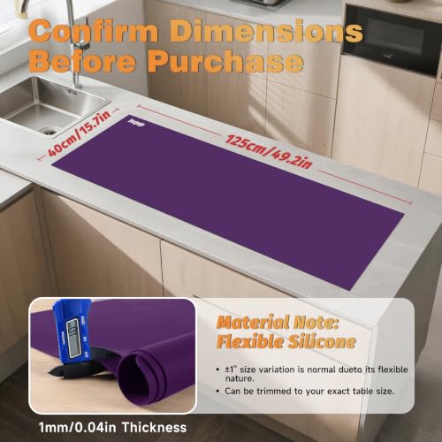 49.2" x 15.7" Large Silicone Mat for Kitchen Counter Protector, Cuttable Silicon Countertop Protector Mat Heat Resistant Mats for Countertop, Cut to Fit Placemat Ship Roll by Foepoge, Purple - color: Purple, size: 49.2" x 15.7"
