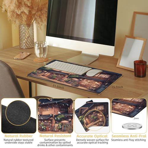Anime Scene Desk Mat Large Mouse Pad Gaming Mousepad 31.5 x 15.8 in | Desk Pad for Keyboard and Mouse, Large Non-Slip Rubber Base Mousepad Desk Mat with Stitched Edges for Gaming Office - color: Anime Architecture