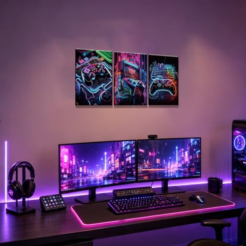 Yolbcdr Gaming Room Decor Video Game Wall Art Neon Prints Set of 3 Gaming Sign Canvas Art Painting Playroom Cool Pictures Gamer Wall Decor for Boy Teen Game Room Bedroom 12x16in - color: Game-01, size: 12"x16" Canvas