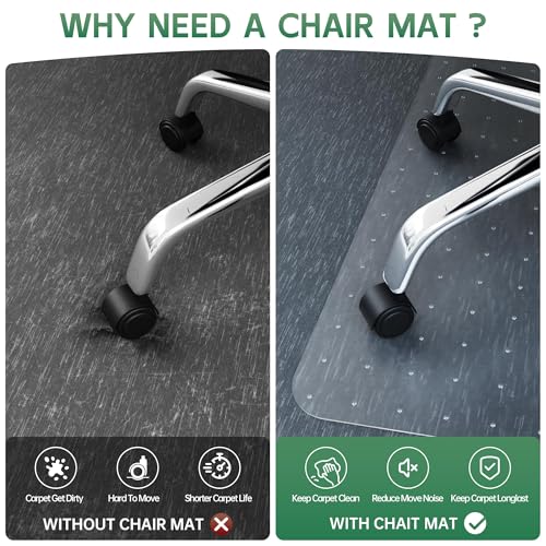 Office Chair Mat for Carpet - 45" x 53" Clear Thick Desk Chair Mat for Carpet Plastic Floor Mats for Rolling Work and Gaming Chairs with Studs for Low Pile, Flat and No Carpeted Floors - color: Low-pile Mat, size: 45" x 53" Lip