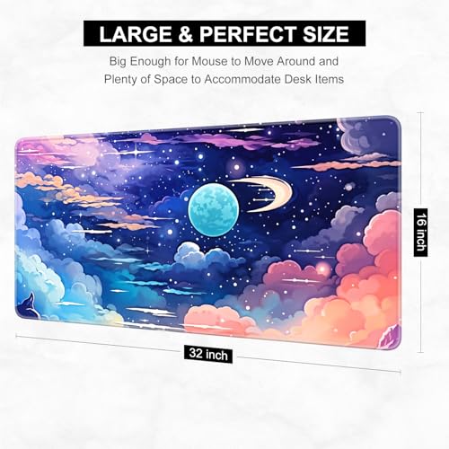 Desk Pad, 32" x 16" XXXL Extended Large Gaming Mouse Pad, Desktop Decor Desk Mat, Men Women Office Supplies and Accessories, Cute Anime Mouse Mat for Laptop & Keyboard, Romantic Star - color: Romantic Interstellar