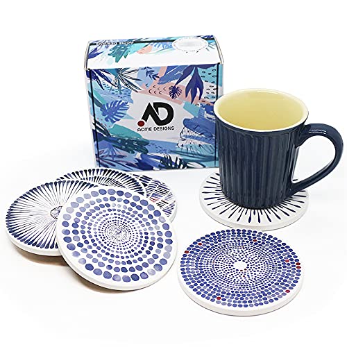 AD Set of 6 Coasters for Drinks Absorbing Round Ceramic Stone Coaster with Cork Base,Tabletop Protection Mat for Mugs and Cups,Office,Kitchen (Bloom Abstract) - style: Bloom Abstract