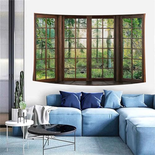 Aidatain Green Forest Natural Tapestry Window Scenery Wall Aesthetic Tapestry for Bedroom Flannel 40" L x 30" W Beach Blanket Living Dinning Room College Dorm Wall Hanging GTDJAT0086 - size: 40"L x 30"W