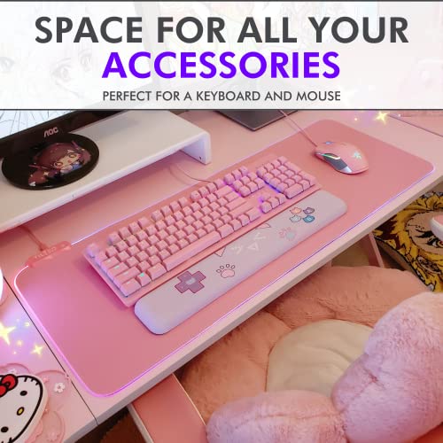 Tilted Nation Pink Mouse Pad | RGB Gaming Mouse Pad Pink (Create Your Dream Setup) Large LED Mousepad Mats for Desk with 8 Light Modes, Smooth Gliding, and Easy to Clean - Girl Gaming Accessories - color: Pink