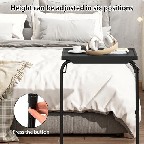 JAXPETY TV Tray, Folding TV Tray with Cup Holder, Adjustable TV Desk with 6 Height Adjustments and 3 Angle, Couch Table for Eating on Bed & Sofa, Stowaway Laptop Stand, Dark Black - color: Dark Black