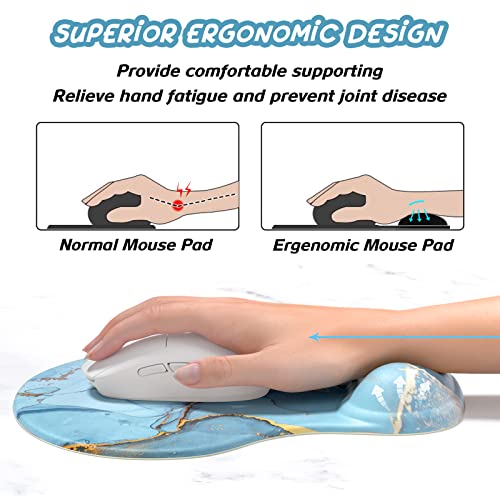 Hsurbtra Ergonomic Mouse Pad with Wrist Rest Support, Gel Mouse Pads with Non-Slip PU Base, Pain Relief Memory Foam Computer Mat, Cute Office Supplies Desk Decro Accessories, Blue Marble - color: Blue Marble-03, size: Normal