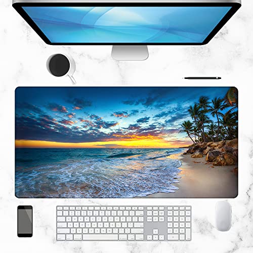Hawaii Summer Beach Gaming Desk Mat Large,Palm Tree Sunset Extended Mousepad,Non-Slip Rubber Mouse Pad Stitched Edges,Desktop Decorative Accessories for Home Office 31.5" x 15.7" - color: Hawaii Beach Palm Tree Sunset