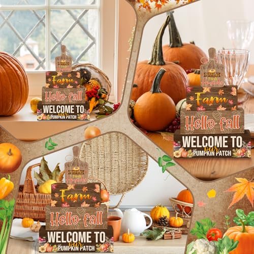 4 Pcs Fall Decorations for Home Farmhouse Tiered Tray Decor, Fall Kitchen Decor Rustic Wooden Cutting Board Block Sign Autumn Thanksgiving Harvest Tabletop Centerpieces for Home Table Indoor - style: Fall Harvest