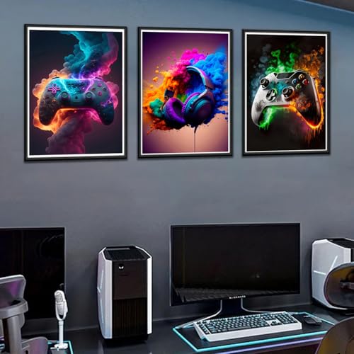 BGFCE Gaming Room Decor Wall Art, Video Theme Canvas Posters for Teen Boys Room, Unframed 16x24in Set of 3 - color: Colorful Splash Game Posters, size: 24L" x 16W"
