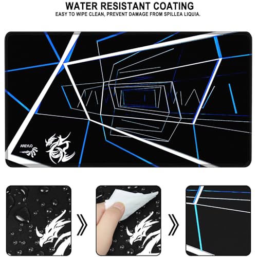 Gaming Mouse Pad Large, Waterproof Extra Large Mousepad with Stitched Edges, 31.5" x 15.7" Non-Slip Rubber Base Office Big Long Keyboard Pad for Office Gamer Home XXL, (Blue Square) - color: Blue Square