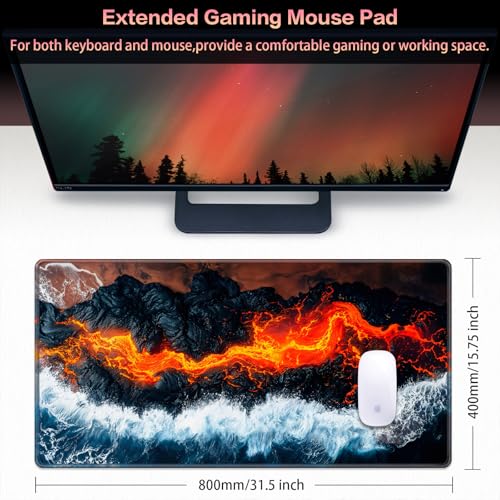 Canjoy Gaming Mouse Pad, 31.5x15.7inch Large Extended Mousepad Big Computer Desk Mat for Keyboard and Mouse Full Desk Mouse Mat with Non-Slip & Rubber Base - color: Magma and Sea