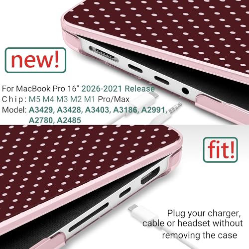 DONGKE Compatible with MacBook Pro 16 Inch Case (2026-2021 Release, M5 M4 M3 M2 M1 Pro/Max Chip), Plastic Hard Shell with Keyboard Cover & Screen Protector for MacBook Pro 16", Burgundy Polka Dots - color: Burgundy Polka Dots