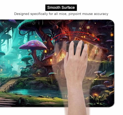 Mushroom Anime Desk Mat, Fairy Forest Large Gaming Mouse Pad for Laptop Computer, Tabletop Magic Play Mats Full Desk Mouse Pads, Fantasy Art XXL Playmat Mousepad - color: Fairy Forest Mushroom